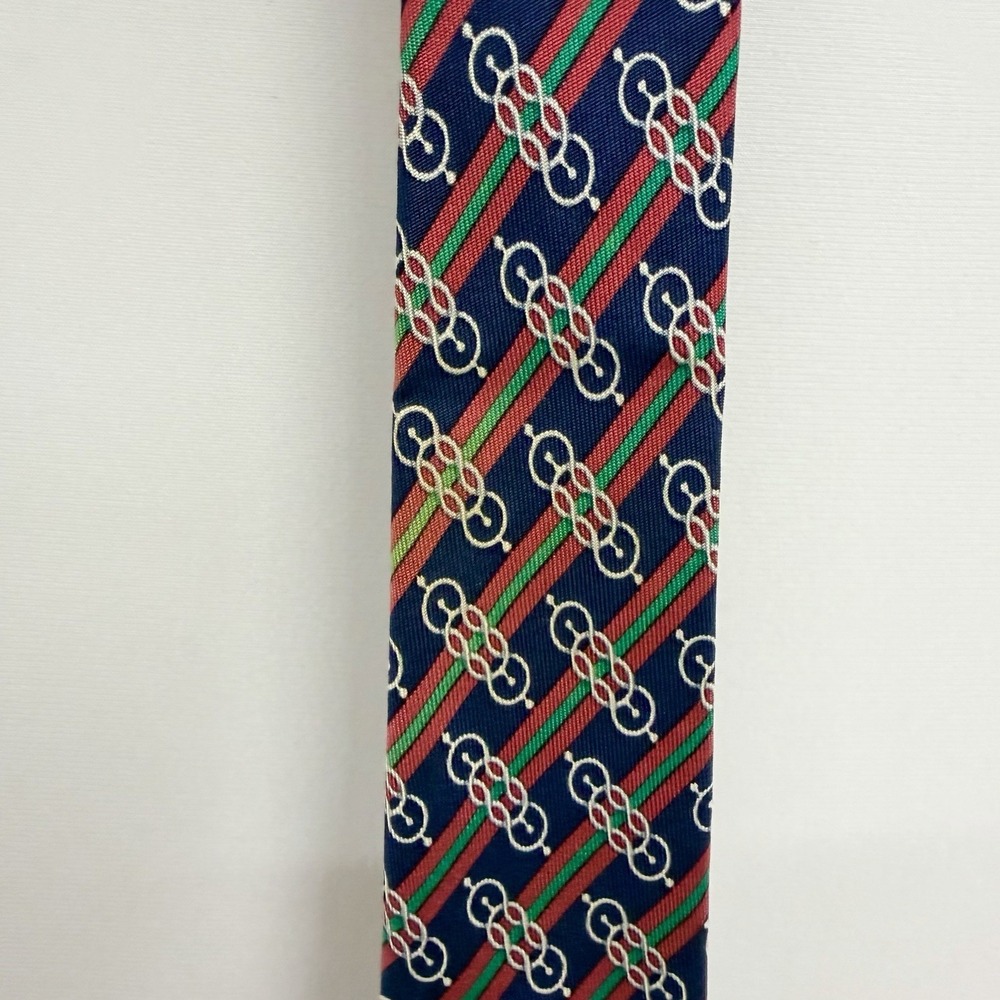 Hermes Men's Tie Chain Link Nautical Striped Navy/Red/Green 984 SA Silk 3" x 55" - Picture 7 of 9